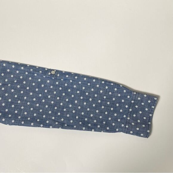 Talbots Blue Chambray White Polka Dot Button Up Top Women's Size 8 - Picture 6 of 14